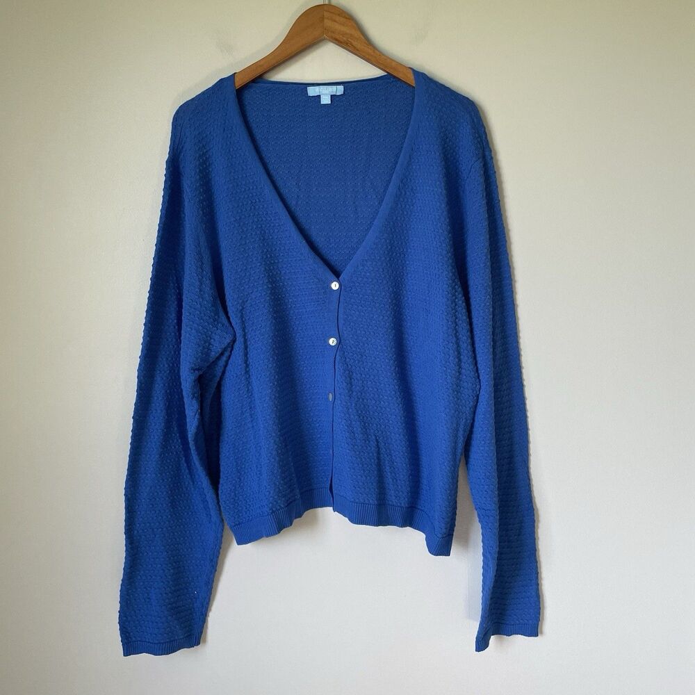 Draper James RSVP Cardigan Sweater Royal Blue Cotton Blend Women's Size XXL